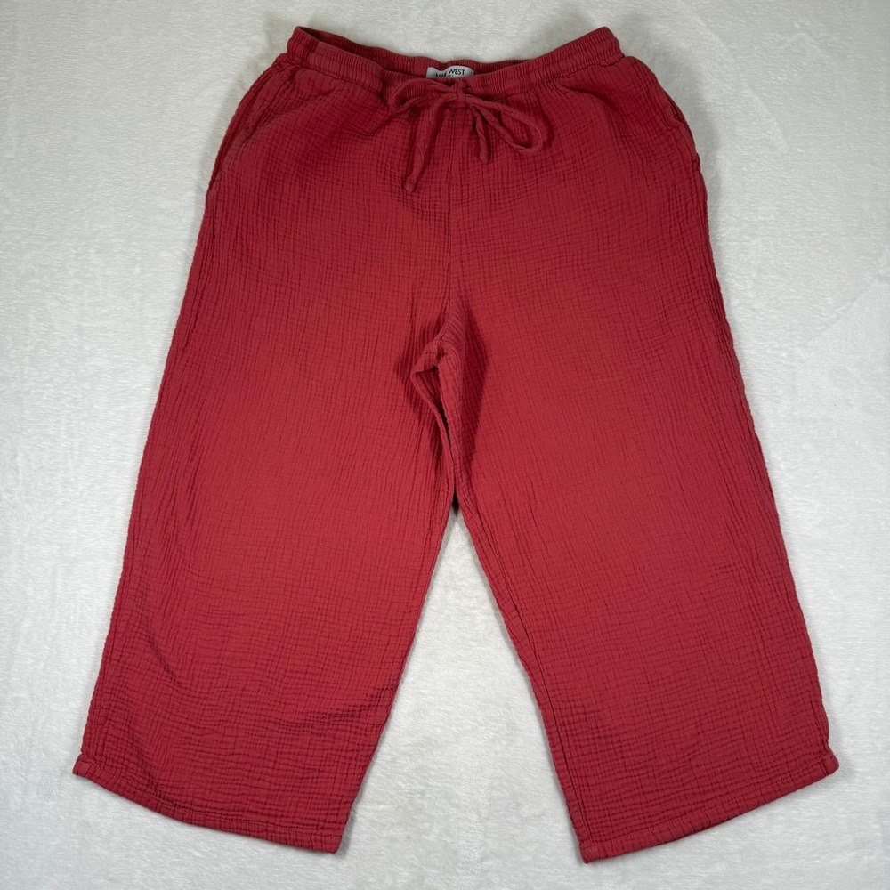 Nine West Jeans Red Cotton‎ Gauze Wide Leg Cropped Pants Large UDNWW3021-MRD